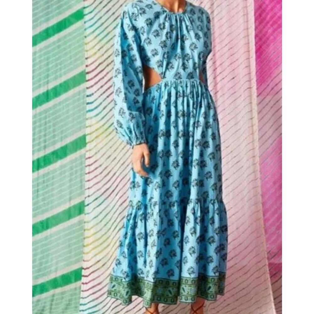 HANNAH ARTWEAR Sz 1 S Carmen Dress Maxi Floral Block Print Open Back
